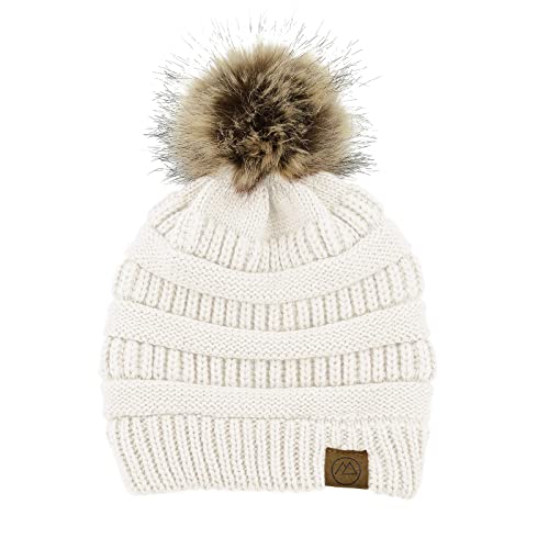 Satin Lined Beanie Winter Hats Silk Lining for Women Silk Lined Hat Slouchy Beanie with Pom A White