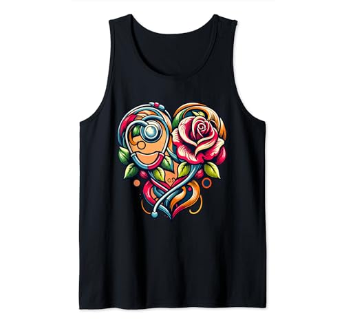 Corazón Rosa Flor Estetoscopio Asistente Médico Divertida En Camiseta sin Mangas