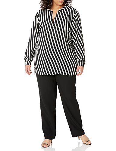 Anne Klein Women's Size Plus Split Neck Blouse, Anne Black/Zinc Combo, 2X #TOP13