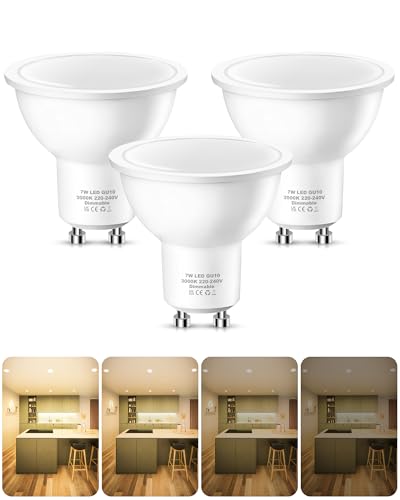 Flaspar GU10 LED Light Bulbs Dimmable, Warm White 3000K, 60W Halogen Spotlight Bulb Equivalent, 7W 600lm, Energy Saving GU10 Bulbs for Ceiling, 3 Pack