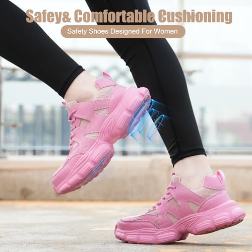 Image of Hogent Steel Toe Shoes for Women Men Wide Non Slip Composite Work Sneakers Indestructible Comfortable Safety Tennis Shoes Lightweight Breathable Construction Sneakers Puncture Proof Ergonomic Design