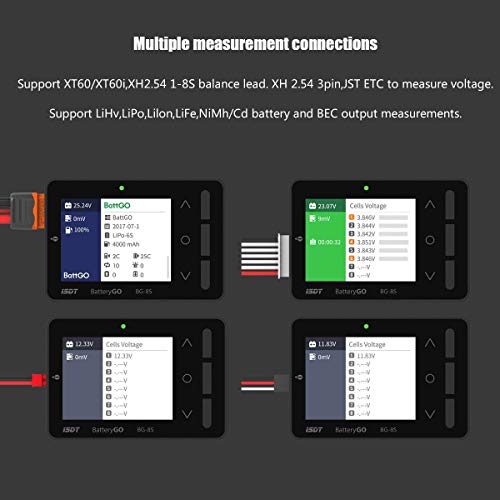 ISDT BG-8S Batteriekapazitätstester,LCD Batteriekapazität Spannung Checker Controller Tester,Intelligent Balancer Meter für LiPo/Life/Li-ion/NiMH/Nicd Batteries