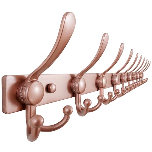 Dseap Coat Rack Wall Mount 37 Inch, Heavy Duty 12-Gauge Base vs Flimsy 1mm, Double-Thick Solid Anti-Snap Hooks, 16” Stud-Mount, Stainless Steel 10-Hook Hanger for Closet Entryway, Rose Gold