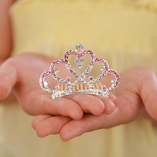 JWICOS Small Comb Mini Crystal Comb Small Rhinestone Hair Comb Princess Silver Headpiece Comb Headband for Birthday Party Halloween Christmas (Pink)