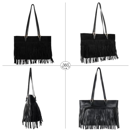 Image of Hoce Women's Leather Fringe Messenger Bag Large Hobo Crossbody Tassel Shoulder Bags, Gift for Mom Wife Girlfriend