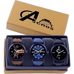 Acnos Brown Blue and Black Analog Watches for Men Pack of – 3 and Brand Box (l-01-02-05)