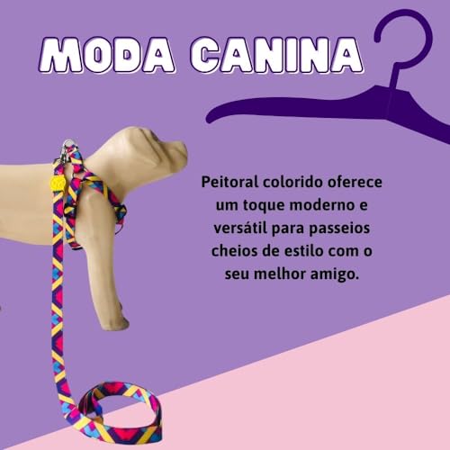 Conjunto Peitoral Coleira com Guia para Cachorros com Pingente para Identificação M, Tamanho Ajustáv
