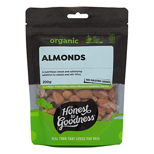 Honest to Goodness Organic Almonds Raw, 200 grams - Wholesome and Australian grown, naturally crunchy and versatile in use. Renowned for their quality and flavour.