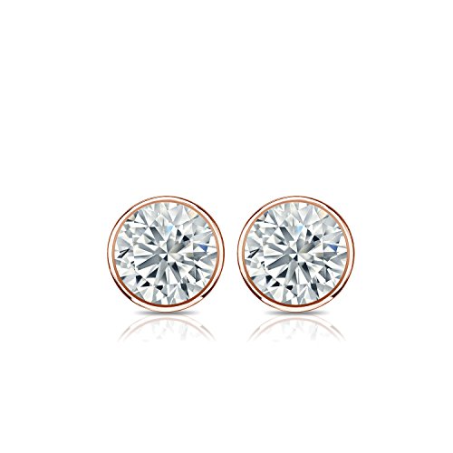 2/5 Carat Diamond Classic Round Stud Earrings For Women In 14K Rose Gold (I1-I2, Cttw) Bezel Set Secure Lock Back Studs By Diamond Wish #TOP2