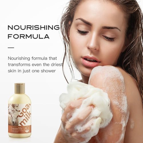 JINXIMAO Goat Milk Body Wash, Gentle Hydrating Cleansing Body Wash for Dry Sensitive Skin, Moisturizing Soothing Daily Body Cleanser, Non-Irritating Body Wash for Men Women All Skin Types 8.45fl.oz - Image 2