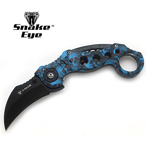 Snake Eye Tactical Heavy Duty Action Assisted Folding Karambit Combat Knife Self Defense Outdoors Hunting Camping Fishing (Blue Camo) #TOP1