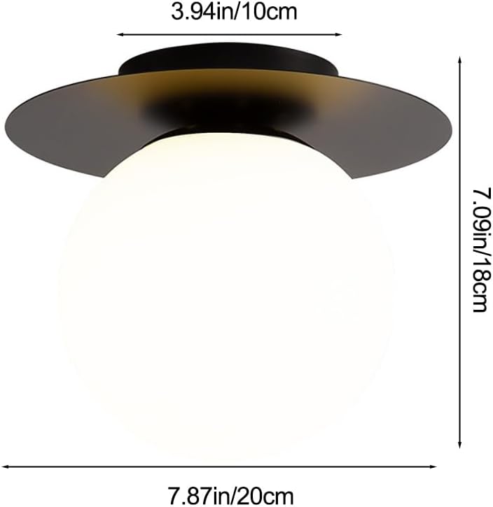 7.87in(20cm) Round Glass Iron Ceiling Light LED Flush Mount Modern Simple Creative Close to Ceiling Light Fixture, for Cloakroom Hallway Balcony Passage Stairs