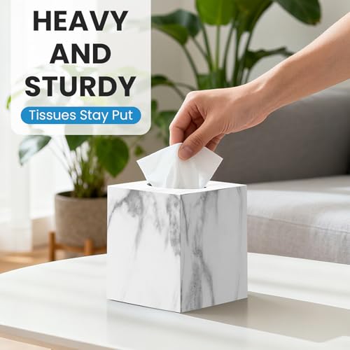 2 Pack Marble Tissue Box Cover, Square Acrylic Tissue Holder, Decorative Facial Tissue Box Vessel Cube Paper Organizer Dispenser for Bathroom Office, Night Stand, Desk, Car, Vanity, Countertops by Chintu - Image 5
