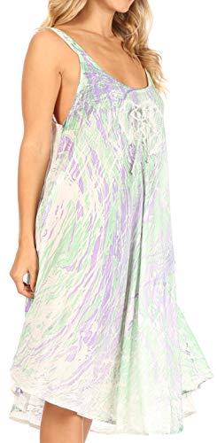 Sakkas Ud42 - Irina Women's Midi Corset Summer Casual Spaghetti Strap Dress Flared Light - 2366-Greenpurple - Os #TOP3