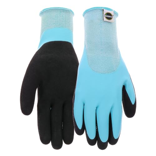 Miracle-Gro MG30604 Water Resistant Grip Gloves – [1 Pair, Small/Medium] Aqua, Double Dip Flat Latex Gloves with Elastic Knit Wrist