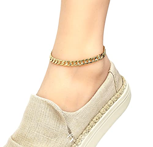 Fashion 21 Anklet For Women Electro Gold Plated Ankle Bracelet - Made In Korea (6Mm 10" Concave Cuban Anklet) #TOP4