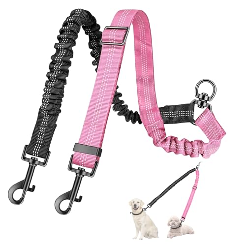 Double Dog Walker, Two Dog Lead No Tangle 360° Swivel Rotation Double Ended Bungee Lead for Dogs, Adjustable Shock Absorbing Bungee Splitter Leash for Training, Small, Medium & Large Dogs