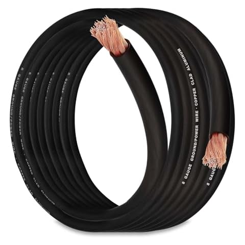 8 Gauge Wire VEECOH Power Ground Wire,True Spec,Copper Clad Aluminum CCA,Ground Cable with 10 Lugs, 10 Heat Shrink Wrap,for Power/Auto,Amplifier,Car Audio Speaker(25FT, Black) Cover