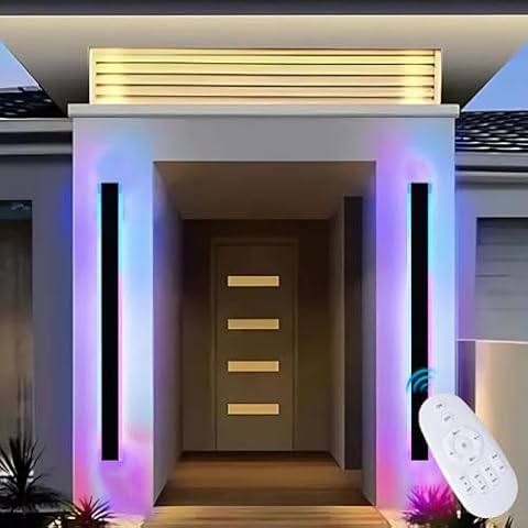 QueeuQ 2 Pack RGB Outdoor Led Wall Light for House,60 inch Modern Long Outdoor Wall Lights,Dimmable Large Outside Linear Light Fixture,Exterior Long Linear Light for Porch,Patio,Garage,Enterway Cover