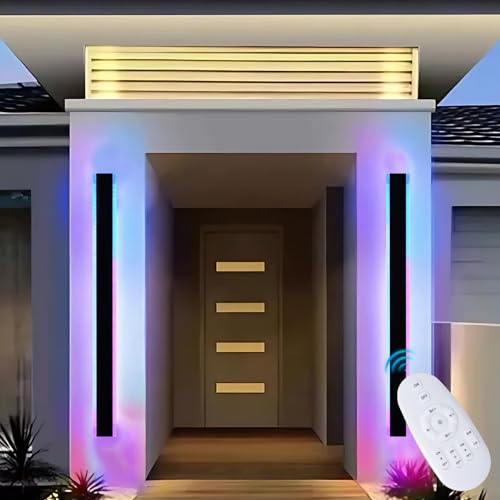 QueeuQ 2 Pack RGB Outdoor Led Wall Light for House,60 inch Modern Long Outdoor Wall Lights,Dimmable Large Outside Linear Light Fixture,Exterior Long Linear Light for Porch,Patio,Garage,Enterway