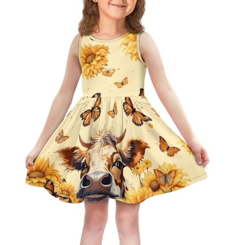 Coloranimal Girls Round Neck Casual Swing Skater Mini Dress with Pocket Sleepwear for 2-10 Year