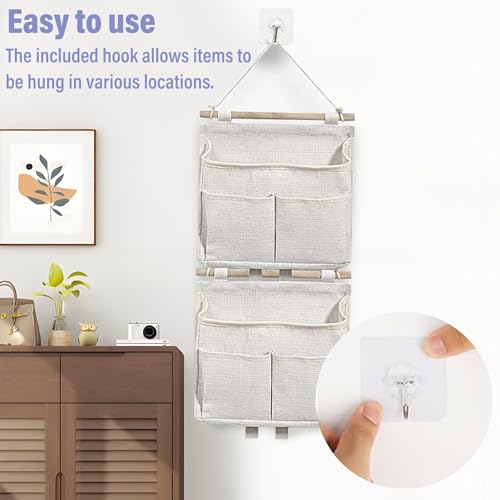 CATELL 3 Stück Hängeorganizer Hängende Aufbewahrungstasche 3 Fächer Tür Organizer Leinen Hohe Kapazität Hängeaufbewahrung Beige Organizer Hängend mit 3 Haken hängeorganizer tür für Büro Zuhause Bad
