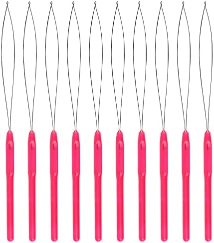 SAVITA 10pcs Hair Extension Loop Needle Threader Pulling Hook Bead Device Micro Links Hair Extensions Kit for Hair Styling Tools Accessory (Magenta)
