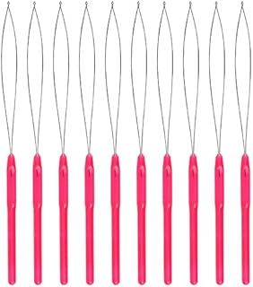 SAVITA 10pcs Hair Extension Loop Needle Threader Pulling Hook Bead Device Micro Links Hair Extensions Kit for Hair Styling Tools Accessory (Magenta)