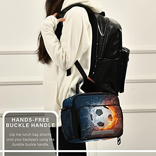 Kcldeci Insulated Lunch Bag For Women/Men Soccer Ball In Fire And Water Reusable Lunch Box For Office Work School Picnic Beach - Leakproof Cooler Tote Bag Freezable Lunch Bag #TOP5
