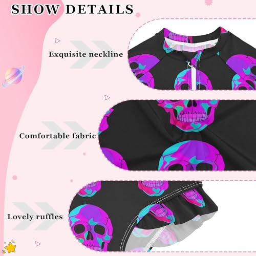 Skull Girls Long Sleeve Rashguard Swimsuit UV Protection One-Piece Swimwear Bathing Suit B04043584