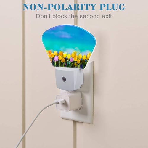 Image of Tulips Flowers Oil Painting Night Light for Kids Girls Boys, Abstract Flower Painting LED Night Light Plug into Wall with Dusk to Dawn Sensor for Room, Hallway, Kitchen, Bathroom, Stairs Decor