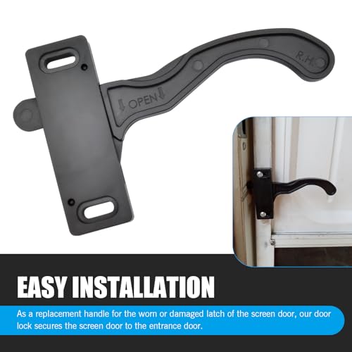 waswale 1 Set RV Screen Door Latch, 3.64\" x 2.99\" Screen Door Right Hand Handle Kit, Vehicle Exterior Door Durable Replacement Parts, Universal for Most Campers, Motorhomes, Travel Trailers (Black)