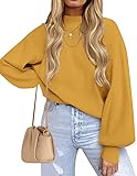 ZESICA Women's Casual Turtleneck Long Lantern Sleeve Fall 2025 Oversized Ribbed Knit Pullover Sweater Jumper Top,Mustard,Small