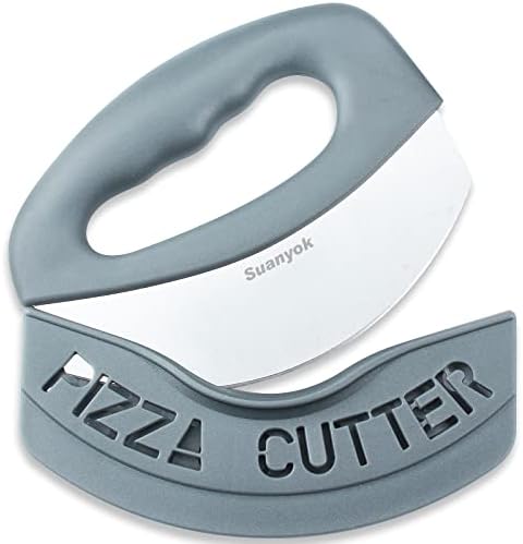 Suanyok Premium Pizza Cutter Food Chopper-Super Sharp Blade Stainless Steel Pizza Cutter Rocker Slicer with Protective Sheath Multi Function Pizza Knife Kitchen Tools,Dishwasher Safe (Gray)