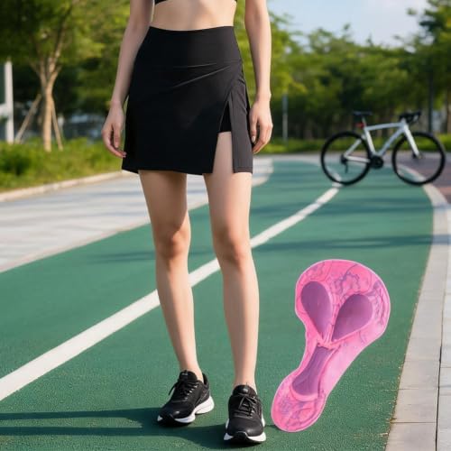 Caswynlife Jupe de cyclisme pour femme avec coussinet en gel 3D, short de vélo à séchage rapide avec poche pour téléphone, jupe-short de VTT Sp&ex Road hautement élastique, pour les trajets et – vue 3
