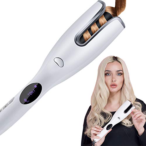 Automatic Hair Curler, Curling Iron Wand with LCD Temp Display Adjustable Temperature Hair Crimper, Anti-Scald Hair Wand Dual Voltage Auto Rotating Ceramic Hair Waver for Long Short Hair