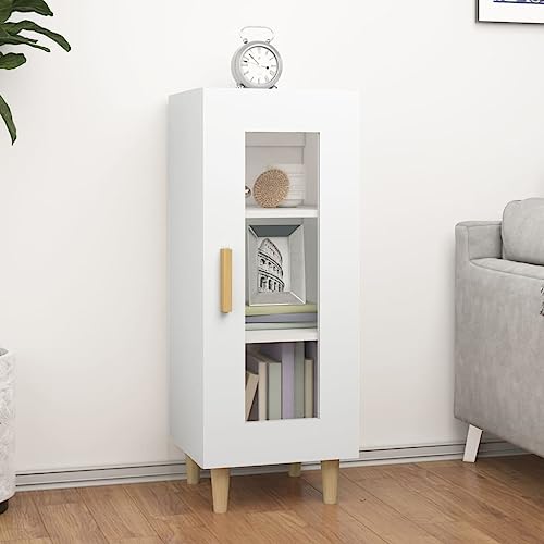 Runheo Aparador blanco de 34,5 x 34 x 90 cm, madera con puerta de cristal, 3 compartimentos, para salón, cocina, pasillo, espacio de almacenamiento versátil