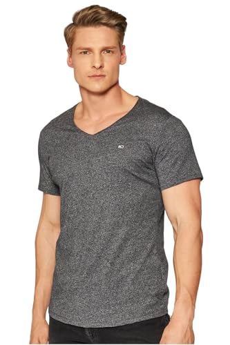 Tommy Jeans Camiseta de Manga Corta Hombre Jaspe V-Neck con Cuello de Pico, Gris (New Charcoal), L