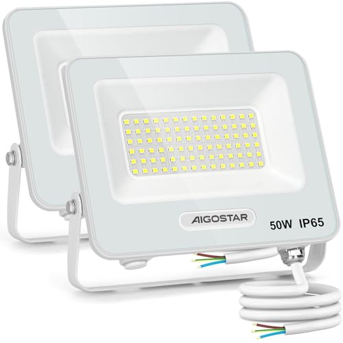 Aigostar Foco LED Exterior 50w, 4500LM Foco Proyector LED, IP65 Impermeable Luz de Seguridad, Luz blanca 6500K Luces led exterior, Para Jardín, Patio, Garaje, Paquete de 2