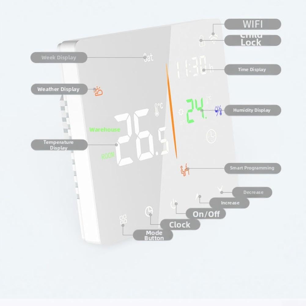 Oceanlend Smart WiFi Thermostat 2.4G für Fußbodenheizung für tuya Smart(Black 16A Electric Heating)