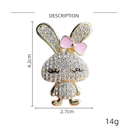 Vintage-Inspired Bunny Rhinestone Brooch | Gold-Plated Rabbit Pink Bow Laple Pin Design | Easter & Birthday Jewellery Gift for Women | 42mm Dress Hat Accessory - Image 3