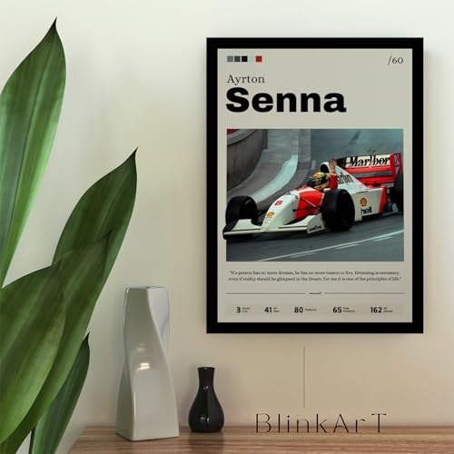 Image of BLINKART Ayrton Senna | F1 Racing Player | Synthetic Wood Photo Framed Wall Hanging Poster Room & Office Bedroom Living Boys And Girl Room Home Wall Hanging | Decorative Wall Art for Motorsport Fans | 13x10 Inches