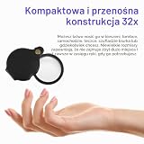 2 sztuki lupy kieszonkowej 32-krotnej, małe obrotowe mini lupa, składane, czarne, lupa do czytania, książek, gazet, map, napraw, majsterkowania