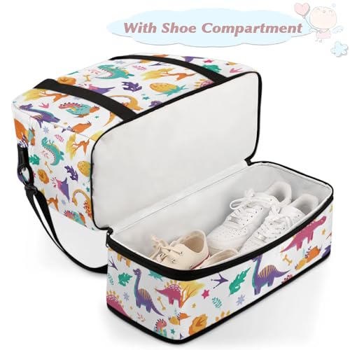Large Weekender Overnight Bags Colorful Watercolor Dinosaur Travel Duffel Bag for Women Men Gym Bag With Shoe Compartment Foldie Travel Tote Bag Carry On Personal Item Bag for Travel Gym Sports4