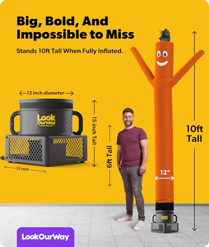 Image of LookOurWay Air Dancers Wacky Waving Inflatable Tube Man Set - 10 Feet Tall Inflatable Dancing Man with Blower - Orange