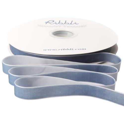 Ribbli Dusty Blue Velvet Ribbon 5/8 Inches Continuous 25 Yard Spool Dusty Blue Christmas Ribbon for Gift Wrapping Crafts Home Decor