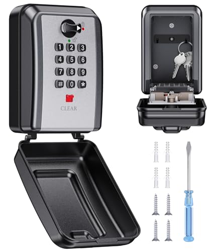 Vewaci Wall-Mounted Key Lock Box, 12 Digit Combination Lock Box for Keys with Resttable Code, Large Capacity & Weatherproof Outdoor Lockbox, Spare Key Safe Storage Lock Box for Home, Office, Garage
