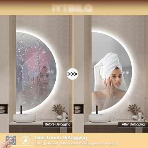 Miroir LED salle de bain demi-lune 90x45 cm à intensité variable