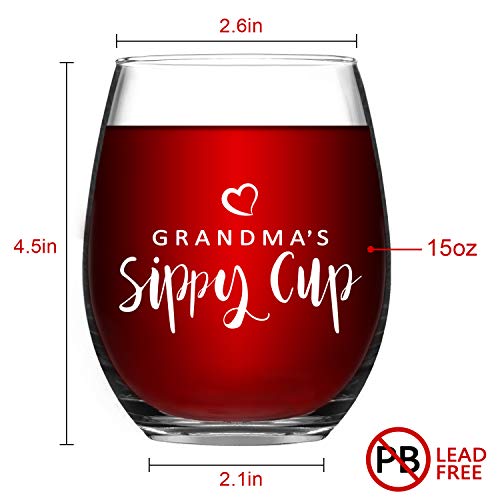 Grandma's Sippy Cup Funny Stemless Wine Glass, Grandma Wine Glass 15Oz - Birthday Gift Or Mother's Day Gift For Grandma, New Grandma, Wife, Mom #TOP6