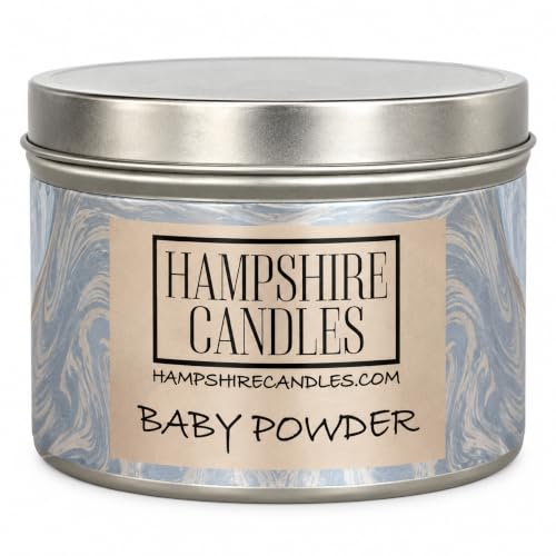 Image of Baby Powder Candle - Soft Powdery Talc Style Scented Soy Candle with a Fresh Clean Cotton Feel - 80mm Silver Tin with Lid - Fresh Candles for Home & Bedroom - 100% Eco Soy Wax, Vegan, Handmade in UK